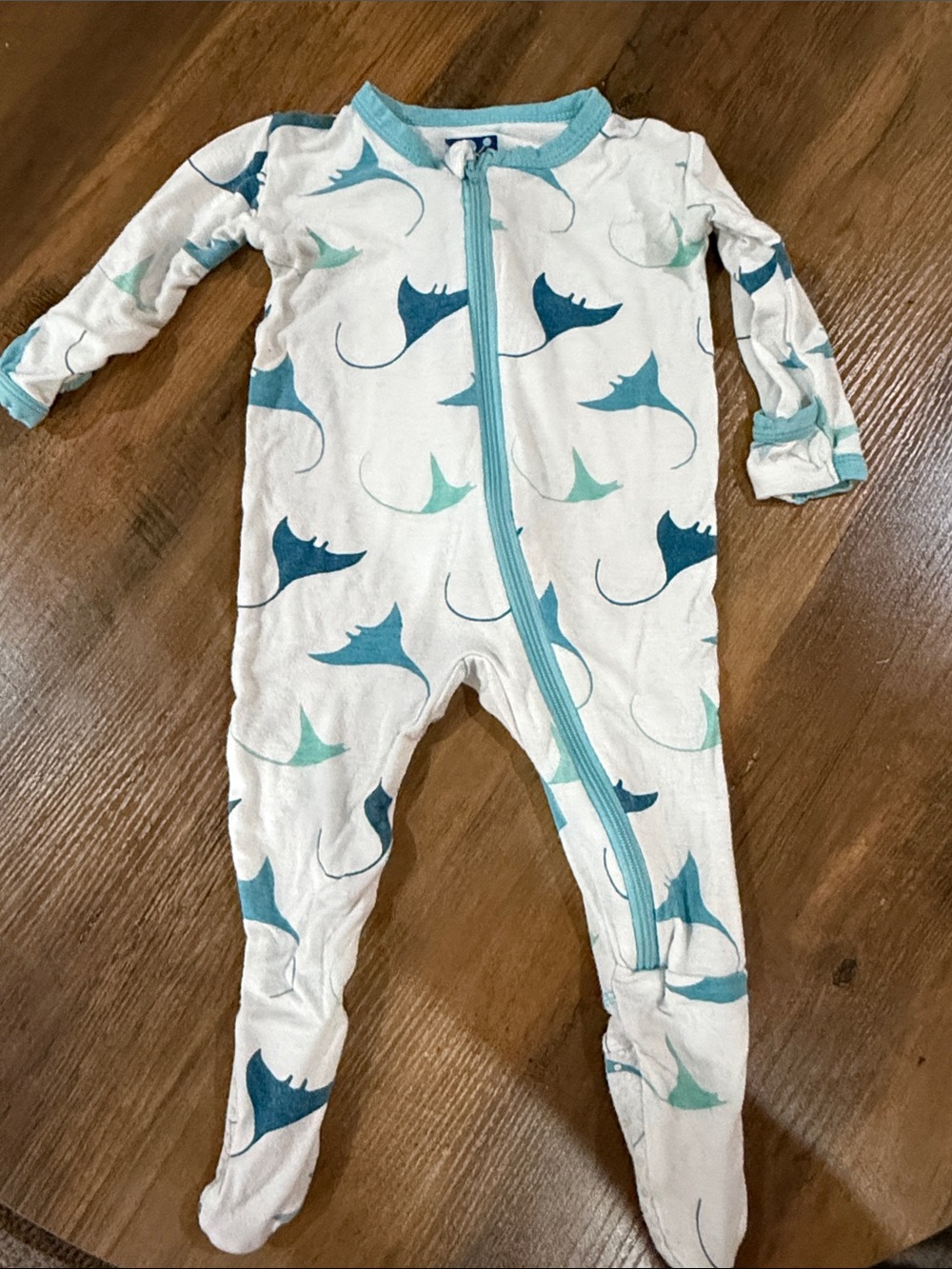 KicKee Pants Print Coverall W/Zipper in the Natural Manta Ray print- 3/6 month